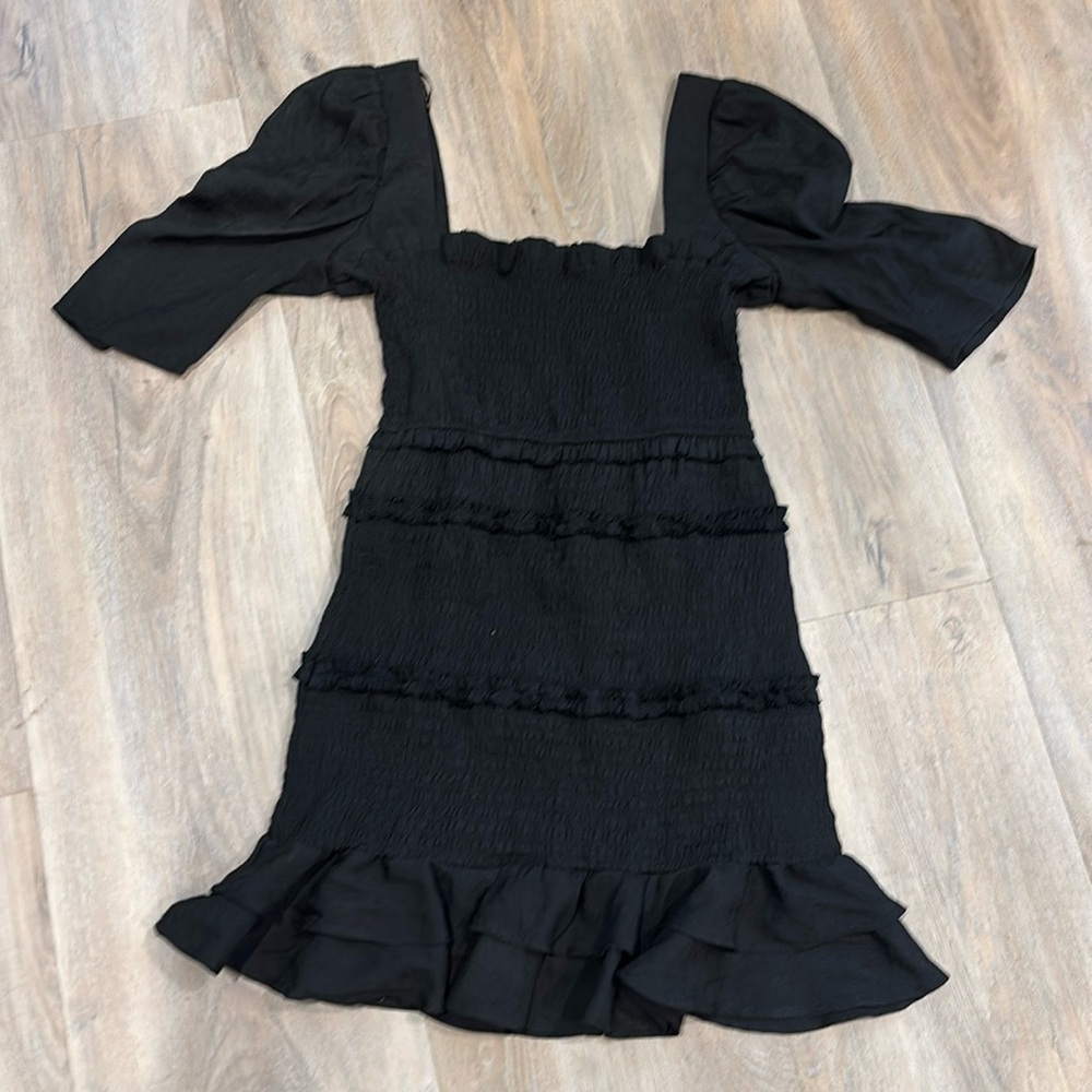 FAVLUX BLACK OFF THE SHOULDER SMOCKED DRESS